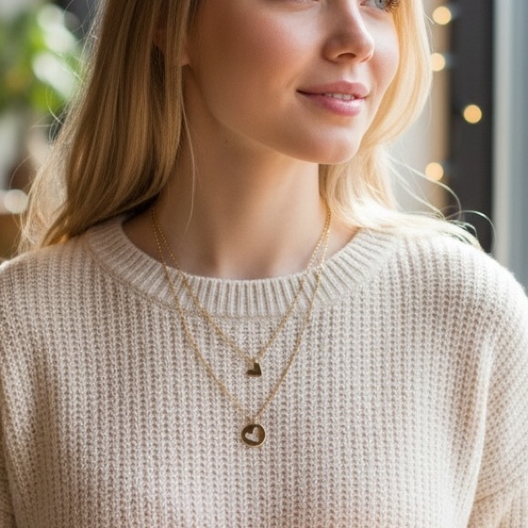 Layered Heart Pendant Necklace Set (BR1313/2) - Picture 2 of 5